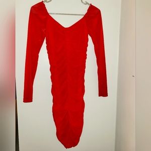 Red Ruched Bodycon Dress